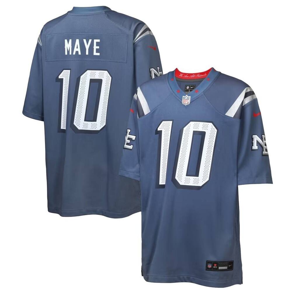 Nike Drake Maye New England Patriots Youth Jersey Blue Rivalries Size Medium